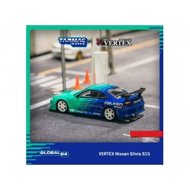 PRE-ORD3R Tarmac Modeliukas 1/64 Vertex Nissan Silvia S15 *Falken*, blue/green PRE-ORD3R Tarmac Modeliukas 1/64 Vertex Nissan Silvia S15 *Falken*, blue/green