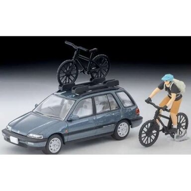 PRE-ORD3R Tomica Limited Vintage Modeliukas 1/64 1990 Honda Civic Shuttle RT X with Figure and Mountain Bike, blue PRE-ORD3R Tomica Limited Vintage Modeliukas 1/64 1990 Honda Civic Shuttle RT X with Figure and Mountain Bike, blue