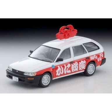 PRE-ORD3R Tomica Limited Vintage Modeliukas 1/64 Toyota Corolla Van DX (Kani Doraku), white/red PRE-ORD3R Tomica Limited Vintage Modeliukas 1/64 Toyota Corolla Van DX (Kani Doraku), white/red
