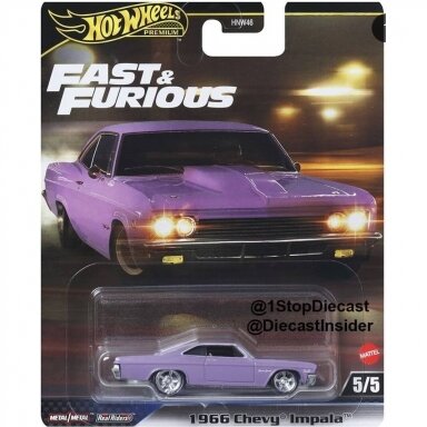 Hot Wheels Premium Fast Furious 2025 Modeliukas 1966 Chevy Impala purple
