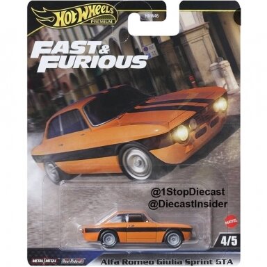 Hot Wheels Premium Fast Furious 2025 Modeliukas Alfa Romeo Giulia Sprint GTA (yra Sandėlyje)