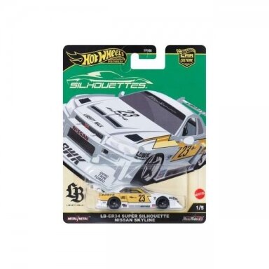 Hot Wheels Premium Modeliukas 1/64 LB-ER34 Super Silhouette Nissan Skyline, white/yellow 1/5 (yra Sandėlyje)