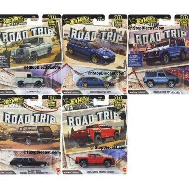 PRE-ORDER Hot Wheels Premium Road Trip Set (Land Rover,Subaru Legacy Wagon,Mercedes G Class,Chevy Wagon,Toyota Tacoma)