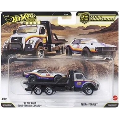 Hot Wheels Premium Team Transport 1967 Off Road Camaro + Off road Murica Flat Bed