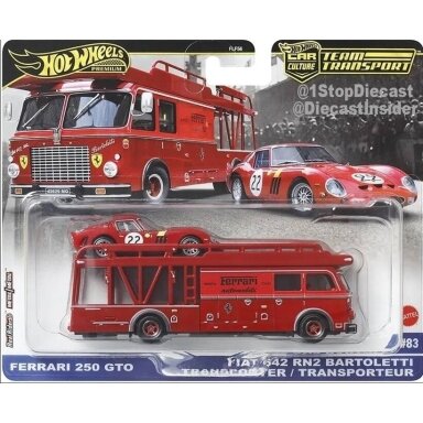 Hot Wheels Premium Team Transport Diecast Model Ferrari 250 GTO and Fiat 642 RN2 Bartoletti Transporter