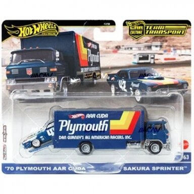 Hot Wheels Premium Team Transport Sakura Sprinter Truck & 1970 Plymouth AAR Cuda