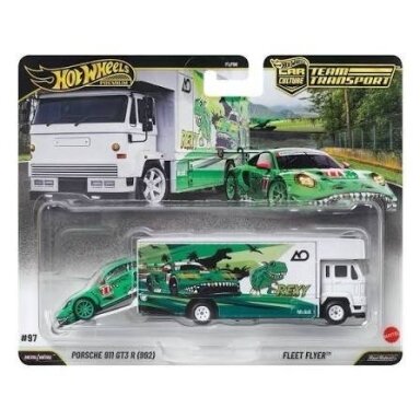 PRE-ORDER Hot Wheels Premium Team Transpport Modeliukas 2023 Porsche 911 GT3 R (Rexy Porsche) + Flipside Hauler Green