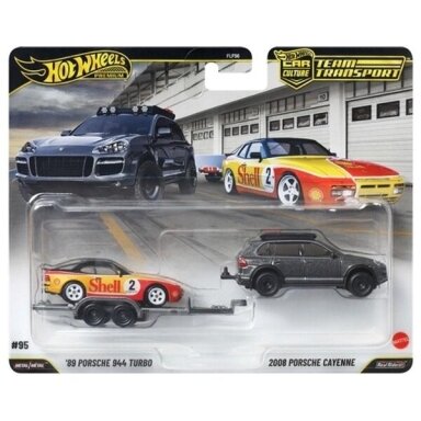 PRE-ORDER Hot Wheels Premium Team Transpport Modeliukas Porsche 1989 Porsche 944 Turbo + Porsche Cayenne (Tow) Yellow/Black