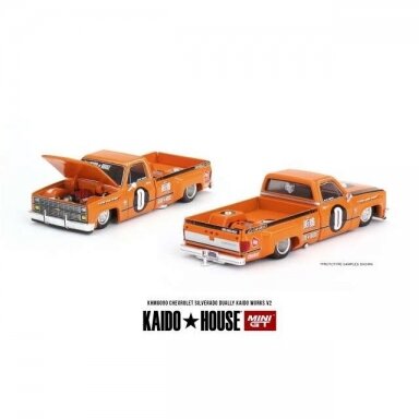 Mini GT Kaido House Modeliukas Chevrolet Silverado Dually KAIDO WORKS V2, orange Mini GT Kaido House Modeliukas Chevrolet Silverado Dually KAIDO WORKS V2, orange
