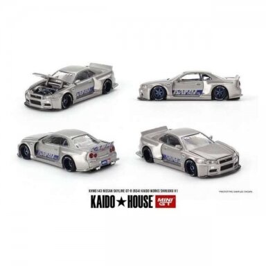 Mini GT Modeliukas 1999 Kaido House Nissan Skyline GT-R (R34) Shinjuku V1, silver/blue (yra Sandėlyje) Mini GT Modeliukas 1999 Kaido House Nissan Skyline GT-R (R34) Shinjuku V1, silver/blue (yra Sandėlyje)