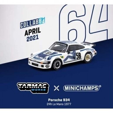Tarmac Works Modeliukas Porsche 934 #58 24h Le Mans 1977, blue/white Tarmac Works Modeliukas Porsche 934 #58 24h Le Mans 1977, blue/white