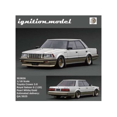 PRE-ORD3R Ignition Modeliukas 1/18 Toyota Crown 3.0 Royal Saloon G (120), pearl white/gold PRE-ORD3R Ignition Modeliukas 1/18 Toyota Crown 3.0 Royal Saloon G (120), pearl white/gold