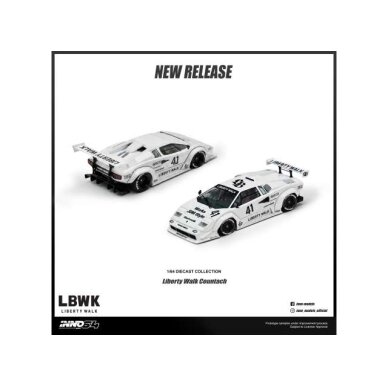PRE-ORD3R Inno64 Modeliukas 1/64 Lamborghini Countach Liberty Walk, white PRE-ORD3R Inno64 Modeliukas 1/64 Lamborghini Countach Liberty Walk, white