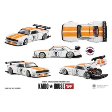MINI GT Kaido House Modeliukas 1/64 1979 Chevrolet Camaro Kaido Works TA V1, white/orange MINI GT Kaido House Modeliukas 1/64 1979 Chevrolet Camaro Kaido Works TA V1, white/orange