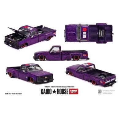 MINI GT Kaido House Modeliukas 1/64 1980 Chevrolet Silverado Dually Kaido KOI V1m purple MINI GT Kaido House Modeliukas 1/64 1980 Chevrolet Silverado Dually Kaido KOI V1m purple