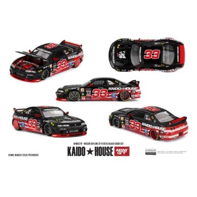 PRE-ORD3R MINI GT Kaido House Modeliukas 1/64 1995 Nissan Skyline GTR (R33) Black Kaido CAT, black/red PRE-ORD3R MINI GT Kaido House Modeliukas 1/64 1995 Nissan Skyline GTR (R33) Black Kaido CAT, black/red