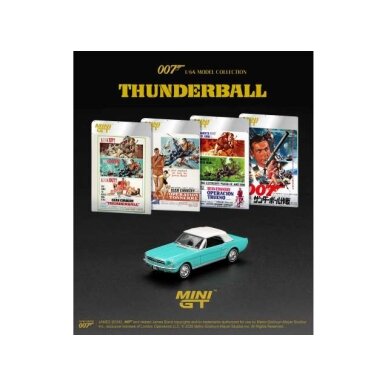 MINI GT Modeliukas 1/64 1965 Ford Mustang Convertible *Thunderball* English Blister Packaging, turquois MINI GT Modeliukas 1/64 1965 Ford Mustang Convertible *Thunderball* English Blister Packaging, turquois