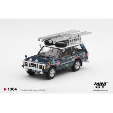 MINI GT Modeliukas 1/64 1971 Land Rover Range Rover British Trans-Americas Expedition, blue MINI GT Modeliukas 1/64 1971 Land Rover Range Rover British Trans-Americas Expedition, blue