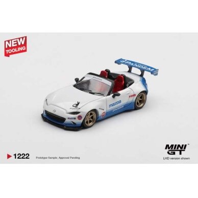 PRE-ORD3R MINI GT Modeliukas 1/64 2025 Mazda MX-5 (ND) Miata Pandem IMSA, white/blue PRE-ORD3R MINI GT Modeliukas 1/64 2025 Mazda MX-5 (ND) Miata Pandem IMSA, white/blue