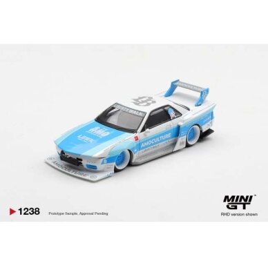 MINI GT Modeliukas 1/64 2026 Nissan Skyline GTR (R32) LBWK Kaido Works Amoculture, white/blue MINI GT Modeliukas 1/64 2026 Nissan Skyline GTR (R32) LBWK Kaido Works Amoculture, white/blue