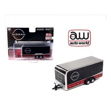 PRE-ORD3R Auto World Modeliukas Nissan car Trailer, black/red PRE-ORD3R Auto World Modeliukas Nissan car Trailer, black/red