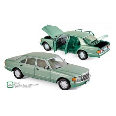 NOREV Modeliukas 1/18 1991 Mercedes-Benz 560 SEL, light green metallic NOREV Modeliukas 1/18 1991 Mercedes-Benz 560 SEL, light green metallic