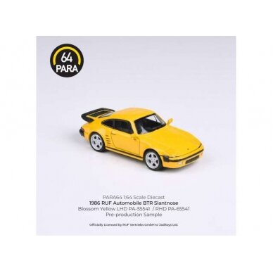 PRE-ORD3R Para64 Modeliukas 1/64 1986 RUF BTR Slantnose, yellow left hand drive (cars in a deluxe Acrylic window box) PRE-ORD3R Para64 Modeliukas 1/64 1986 RUF BTR Slantnose, yellow left hand drive (cars in a deluxe Acrylic window box)