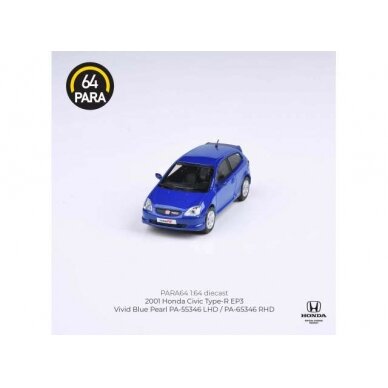 Para64 Modeliukas 1/64 2001 Honda Civic Type R EP3, blue left hand drive (cars in a deluxe Acrylic window box) Para64 Modeliukas 1/64 2001 Honda Civic Type R EP3, blue left hand drive (cars in a deluxe Acrylic window box)