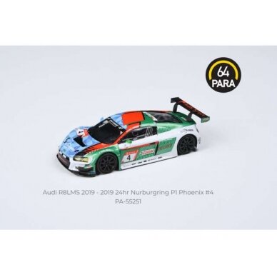 PRE-ORD3R Para64 Modeliukas 2019 Audi R8 LMS EVO #4 Phoenix 24hr Nurburgring P1, blue/green/white (cars in a deluxe Acrylic window box) PRE-ORD3R Para64 Modeliukas 2019 Audi R8 LMS EVO #4 Phoenix 24hr Nurburgring P1, blue/green/white (cars in a deluxe Acrylic window box)