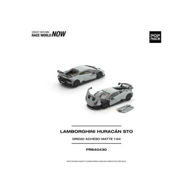 PRE-ORD3R Pop race Modeliukas 1/64 Lamborghini Huracan STO, grigio acheso matte PRE-ORD3R Pop race Modeliukas 1/64 Lamborghini Huracan STO, grigio acheso matte