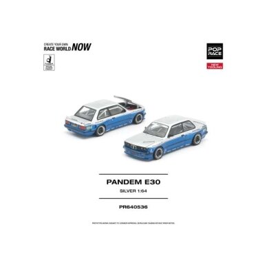 PRE-ORD3R Pop race Modeliukas 1/64 Pandem E30, silver/blue PRE-ORD3R Pop race Modeliukas 1/64 Pandem E30, silver/blue