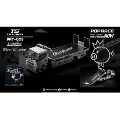 PRE-ORD3R Pop race Modeliukas 1/64 Pandem Fuso 300 Flatbad Transporter *Tokyo Station Exclusives*, silver chrome PRE-ORD3R Pop race Modeliukas 1/64 Pandem Fuso 300 Flatbad Transporter *Tokyo Station Exclusives*, silver chrome