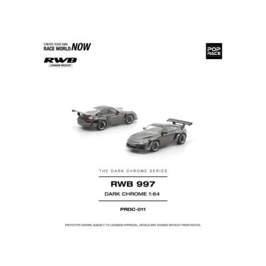 PRE-ORD3R Pop race Modeliukas 1/64 RWB 997 *The Dark Chrome Series*, dark chrome PRE-ORD3R Pop race Modeliukas 1/64 RWB 997 *The Dark Chrome Series*, dark chrome