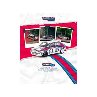 PRE-ORD3R Tarmac Modeliukas 1/64 1992 Lancia Delta HF Integrale #4 Didier Auriol/Bernard Occelli Monte Carlo Rally Winner, white/red/blue PRE-ORD3R Tarmac Modeliukas 1/64 1992 Lancia Delta HF Integrale #4 Didier Auriol/Bernard Occelli Monte Carlo Rally Winner, white/red/blue