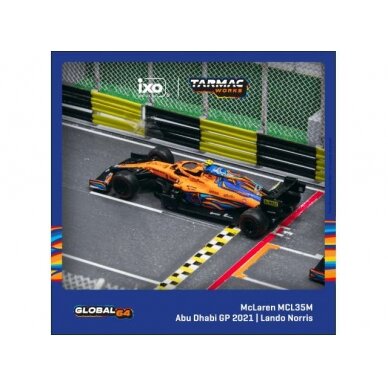 PRE-ORD3R Tarmac Modeliukas 1/64 2021 McLaren MCL35M #14 Lando Norris Abu Dhabi Grand Prix, yellow/blue PRE-ORD3R Tarmac Modeliukas 1/64 2021 McLaren MCL35M #14 Lando Norris Abu Dhabi Grand Prix, yellow/blue