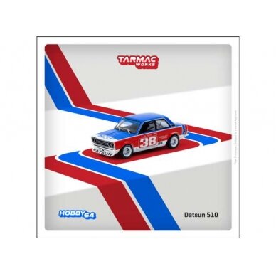 PRE-ORD3R Tarmac Modeliukas 1/64 Datsun 510, #38 Jim Fitzgerald SCCA National Championship 1973, blue/white/red PRE-ORD3R Tarmac Modeliukas 1/64 Datsun 510, #38 Jim Fitzgerald SCCA National Championship 1973, blue/white/red