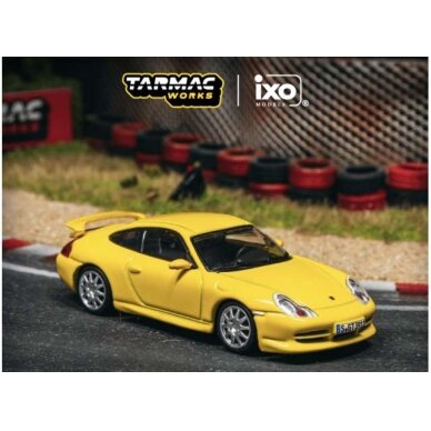 PRE-ORD3R Tarmac Modeliukas 1/64 Porsche 911 GT3 (type 996), yellow PRE-ORD3R Tarmac Modeliukas 1/64 Porsche 911 GT3 (type 996), yellow
