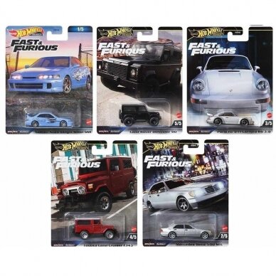 Hot Wheels Premium Fast & Furious Modeliukų rinkinys Mercedes 500 SEL, Porsche 911 Carrera RS, Acura Integra Sedan, Land Rover Defender, Toyota Cruiser FJ43 Hot Wheels Premium Fast & Furious Modeliukų rinkinys Mercedes 500 SEL, Porsche 911 Carrera RS, Acura Integra Sedan, Land Rover Defender, Toyota Cruiser FJ43