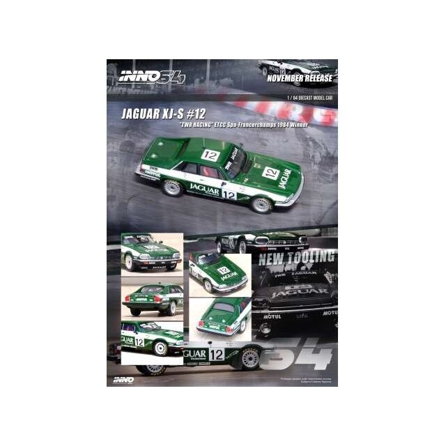 PRE-ORD3R Inno64 Modeliukas 1984 Jaguar XJ-S #13 TWR Racing ETCC Spa Francorchamps winner, green/white PRE-ORD3R Inno64 Modeliukas 1984 Jaguar XJ-S #13 TWR Racing ETCC Spa Francorchamps winner, green/white