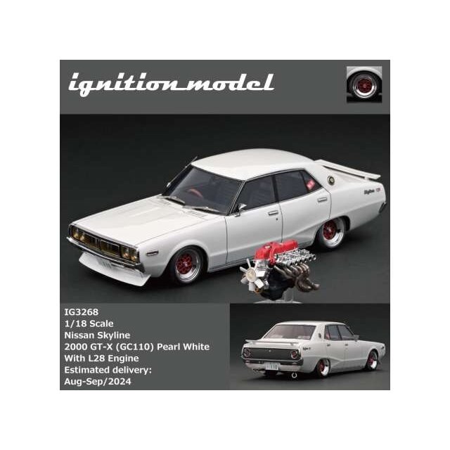 Ignition Modeliukas 1/18 Nissan Skyline 2000 GT-X (GC110) with L28 Engine, pearl white