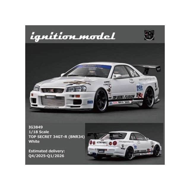 PRE-ORD3R Ignition Modeliukas 1/18 TOP SECRET 34GT-R (BNR34), white PRE-ORD3R Ignition Modeliukas 1/18 TOP SECRET 34GT-R (BNR34), white