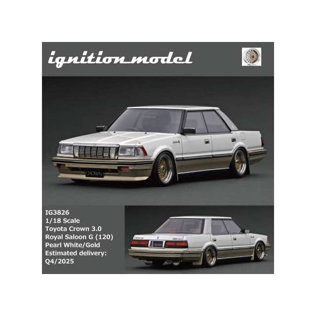 PRE-ORD3R Ignition Modeliukas 1/18 Toyota Crown 3.0 Royal Saloon G (120), pearl white/gold PRE-ORD3R Ignition Modeliukas 1/18 Toyota Crown 3.0 Royal Saloon G (120), pearl white/gold