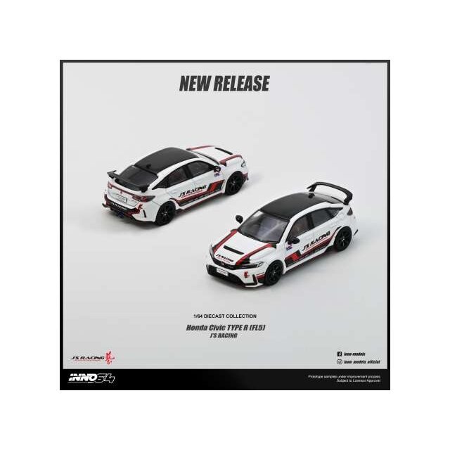 PRE-ORD3R Inno64 Modeliukas 1/64 Honda Civic (FL5) J`S Racing, white/black/red PRE-ORD3R Inno64 Modeliukas 1/64 Honda Civic (FL5) J`S Racing, white/black/red