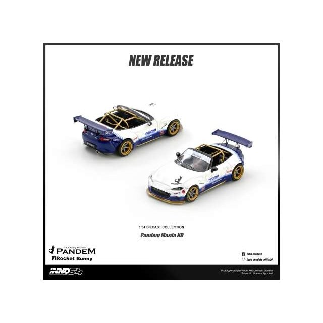 PRE-ORD3R Inno64 Modeliukas 1/64 Mazda MX-5 (ND) Miata *Pandem Rocket Bunny* V1.0, white/blue PRE-ORD3R Inno64 Modeliukas 1/64 Mazda MX-5 (ND) Miata *Pandem Rocket Bunny* V1.0, white/blue