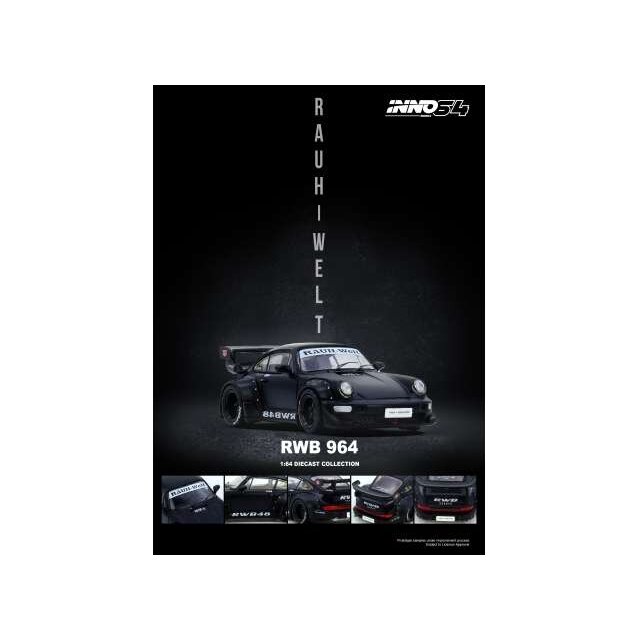 Inno64 Modeliukas 1/64 RWB 964, black matt (yra Sandėlyje)