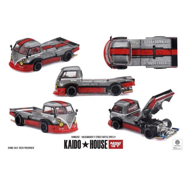 MINI GT Kaido House Modeliukas 1/64 1972 Volkswagen T1 Pickup Street Battle Spec V1, grey/red MINI GT Kaido House Modeliukas 1/64 1972 Volkswagen T1 Pickup Street Battle Spec V1, grey/red