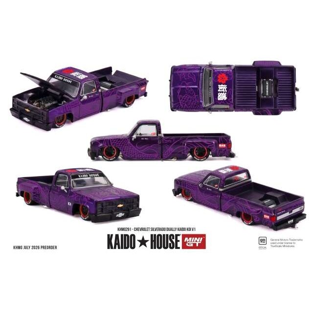 MINI GT Kaido House Modeliukas 1/64 1980 Chevrolet Silverado Dually Kaido KOI V1m purple