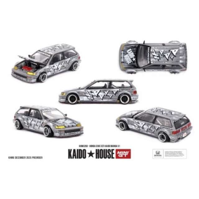 Mini GT Kaido House Modeliukas 1/64 1987 Honda Civic (EF) Kaido Manga V1, grey/white (yra Sandėlyje)