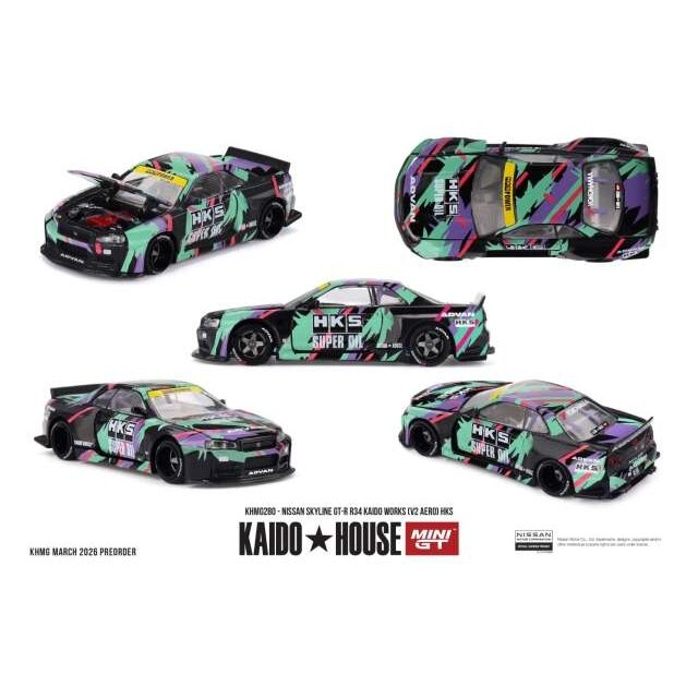 PRE-ORDER MINI GT Kaido House Modeliukas 1/64 1999 Nissan Skyline GTR (R34) Kaido Works (V2 AERO) *HKS*, various PRE-ORDER MINI GT Kaido House Modeliukas 1/64 1999 Nissan Skyline GTR (R34) Kaido Works (V2 AERO) *HKS*, various