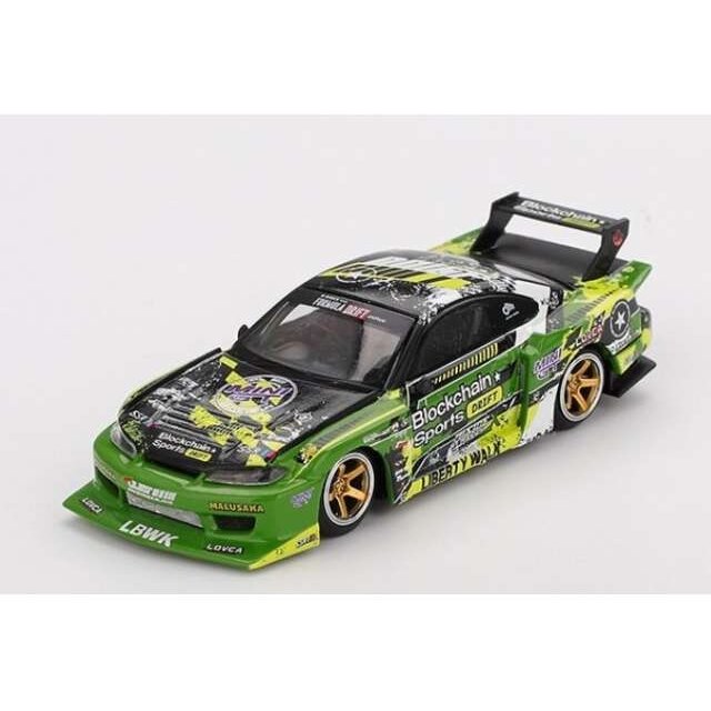 Mini GT Modeliukas 1/64 2024 Nissan Silvia S15LB-Super Silhouette #555 V2 Formula Drift Japan, green/yellow (yra Sandėlyje)